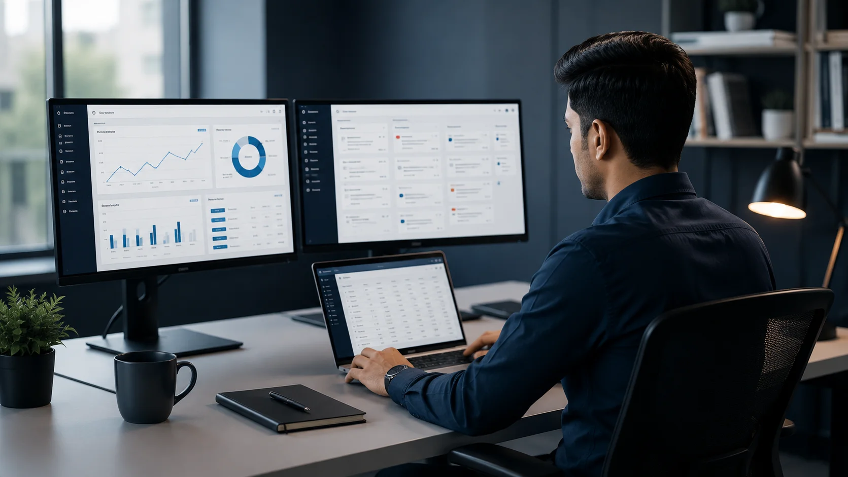 Indian virtual assistant managing business operations, reporting, and administrative support for US businesses in a modern digital workspace.